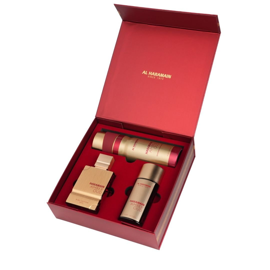 Set de regalo de perfume Haramain Amber Oud Ruby Edition